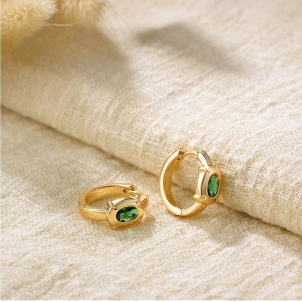 GOLD 14k Gold Plated Cubic Zirconia Hoop Earrings